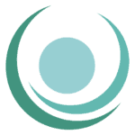 A teal crescent shape with a smaller, incomplete crescent shape inside, forming a circle in the center, resembles Cloe's training logo. The background is light blue.