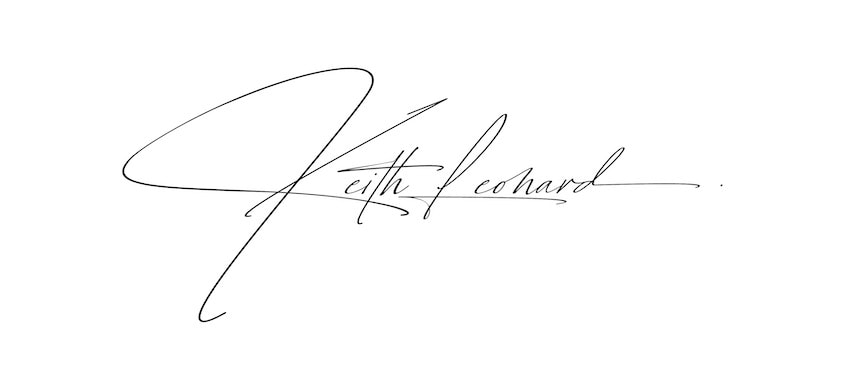 A cursive signature reading "Keith Leonard" written in black ink on a white background, as if freshly penned by a coach during an inspirational training session.