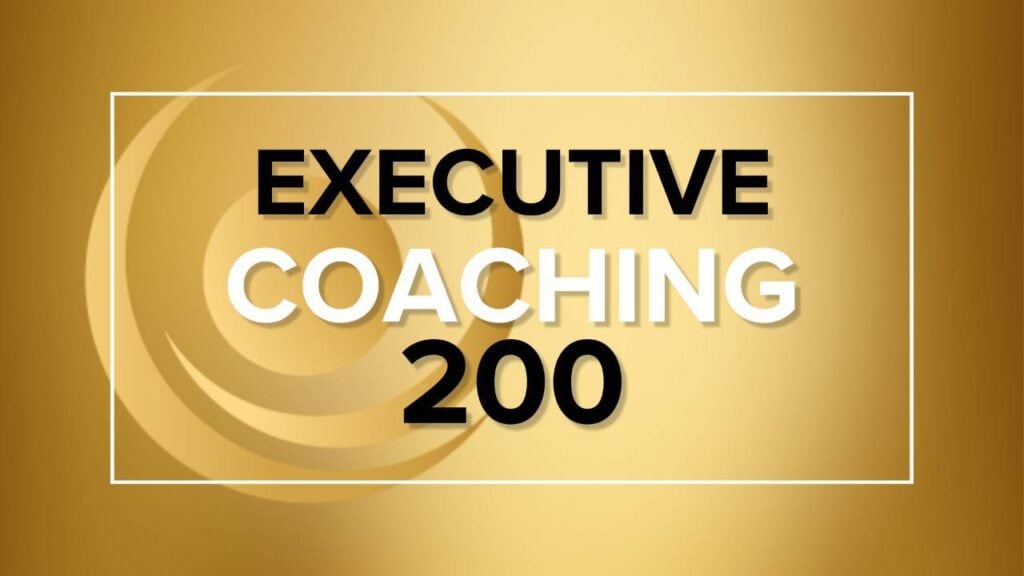 A golden background with bold black and white text in the center reading "EXECUTIVE COACHING 200" inside a white-bordered rectangle.