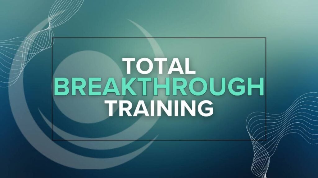 An image with the text "Total Breakthrough Training" in white and teal letters on a blue-green gradient background with abstract wave designs.